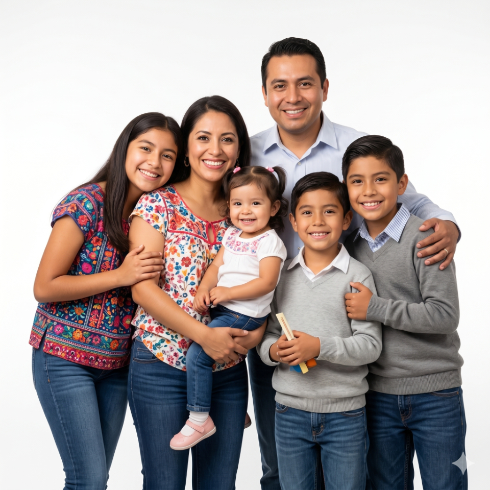 Familia mexicana feliz con tranquilidad financiera
